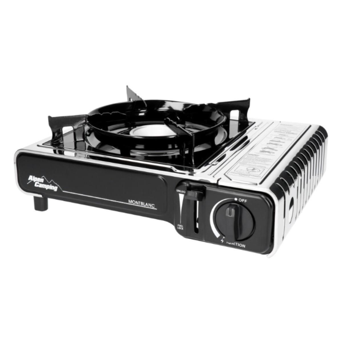 ALPENTECH Réchaud à gaz INOX 2200W MONT BLANC + 4 Cartouches de gaz Camping ALPEN