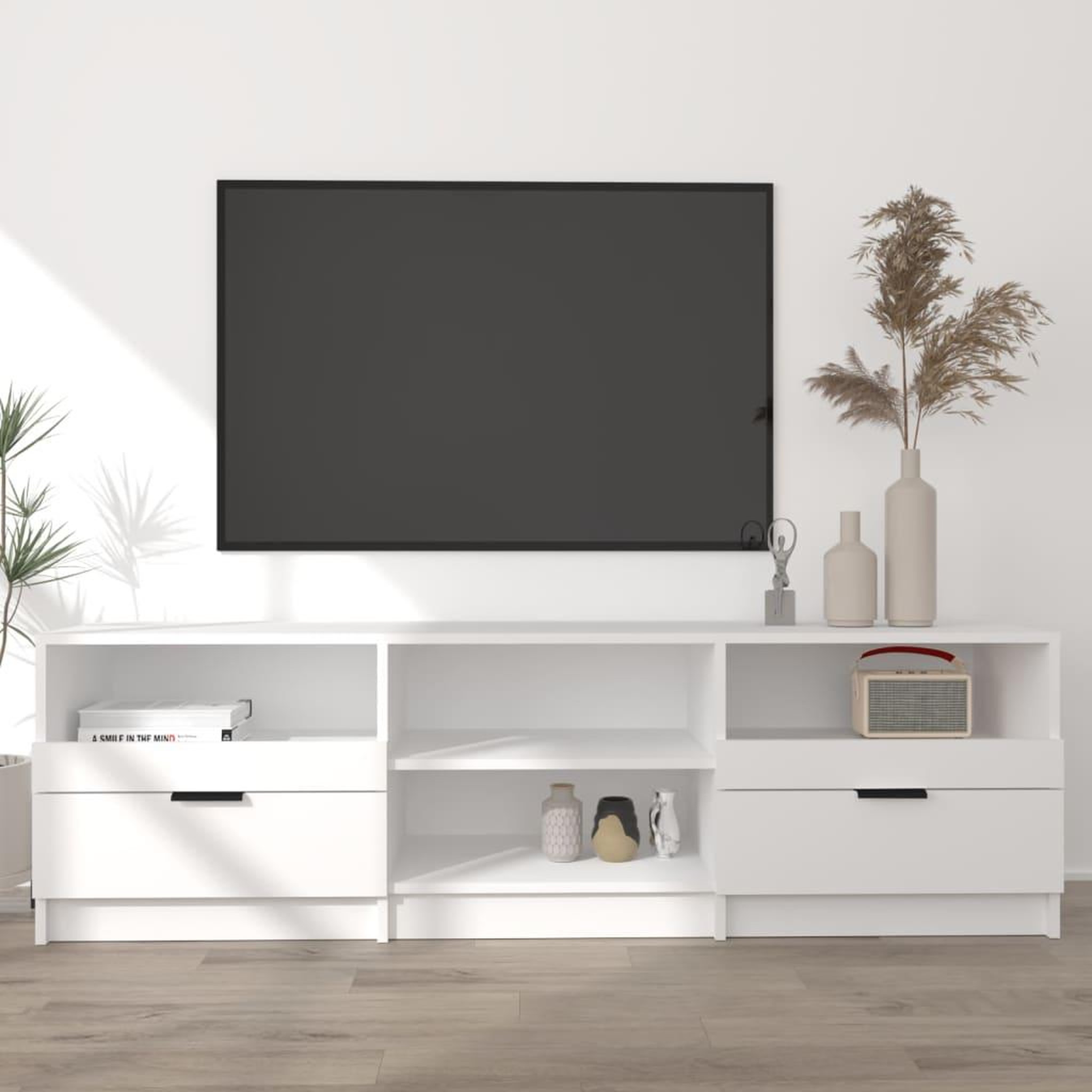 Voir la diapositive 1 : VIDAXL Meuble TV Blanc 150x33,5x45 cm Bois d'ingenierie