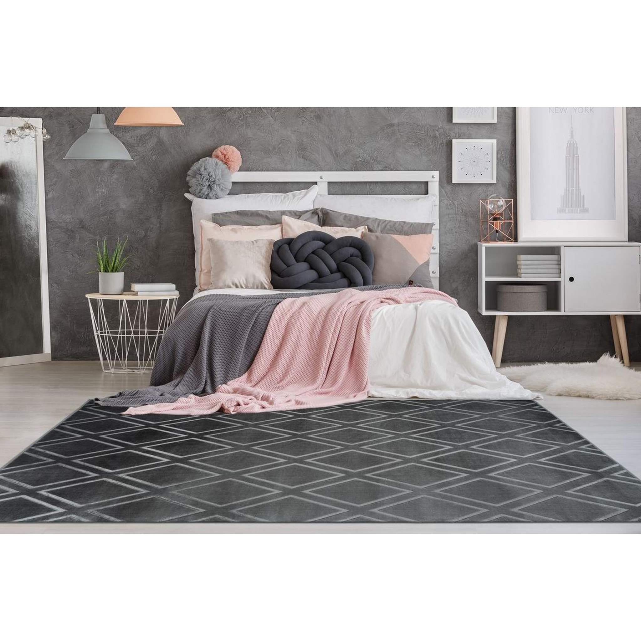 Voir la diapositive 2 : Paris Prix Tapis imprimé losange fait main  monroe iii  anthracite