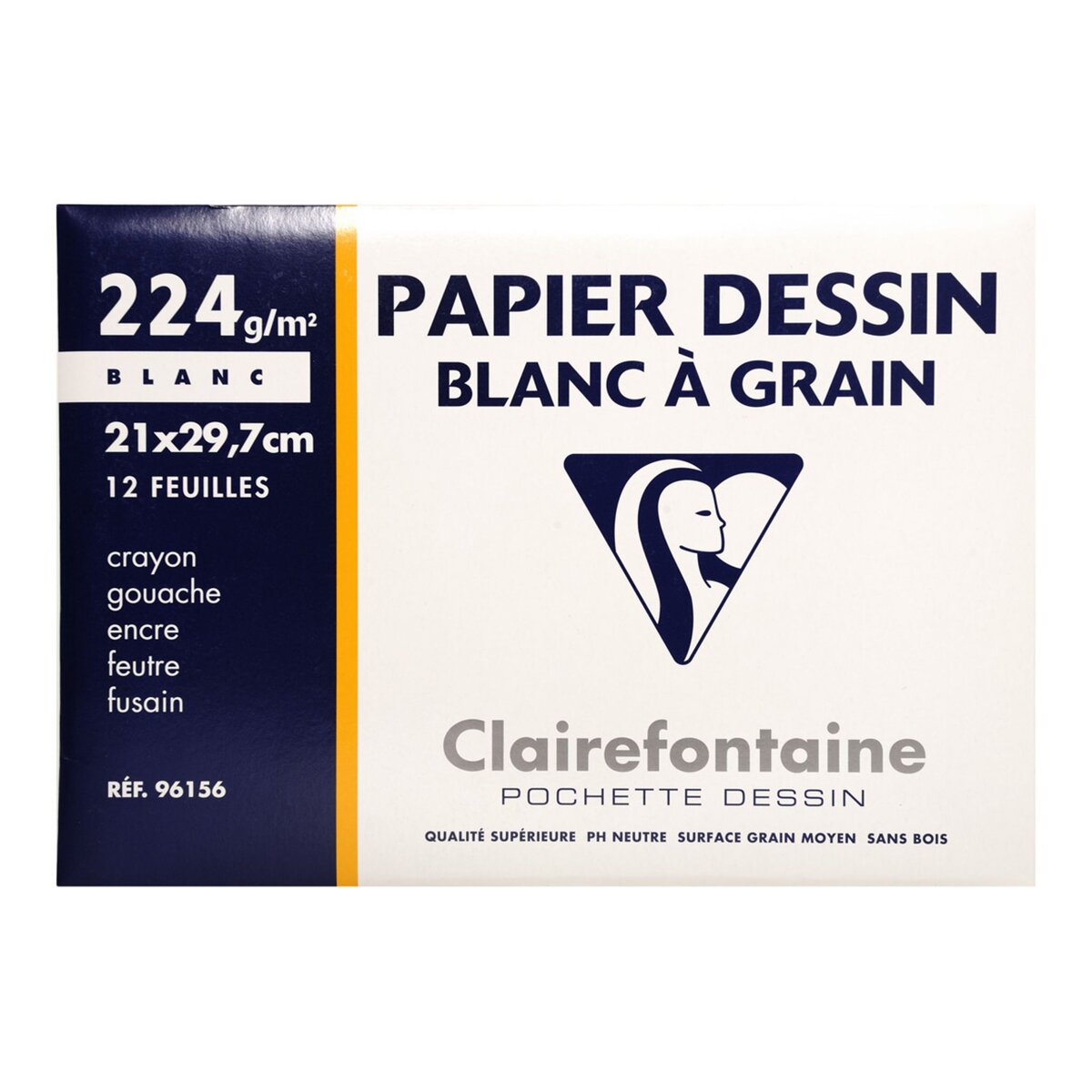 CLAIREFONTAINE Pochette dessin 21x29,7cm 224g x12 - Blanc