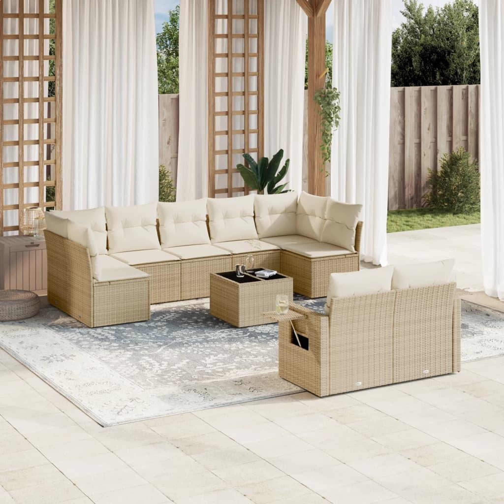 VIDAXL Salon de jardin avec coussins 10 pcs beige resine tressee