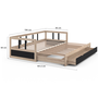 Voir la diapositive 5 : ID MARKET Lit banquette 90 x 190 cm ZOYA convertible 180 x 190 cm hêtre et noir avec 1 tiroir de rangement