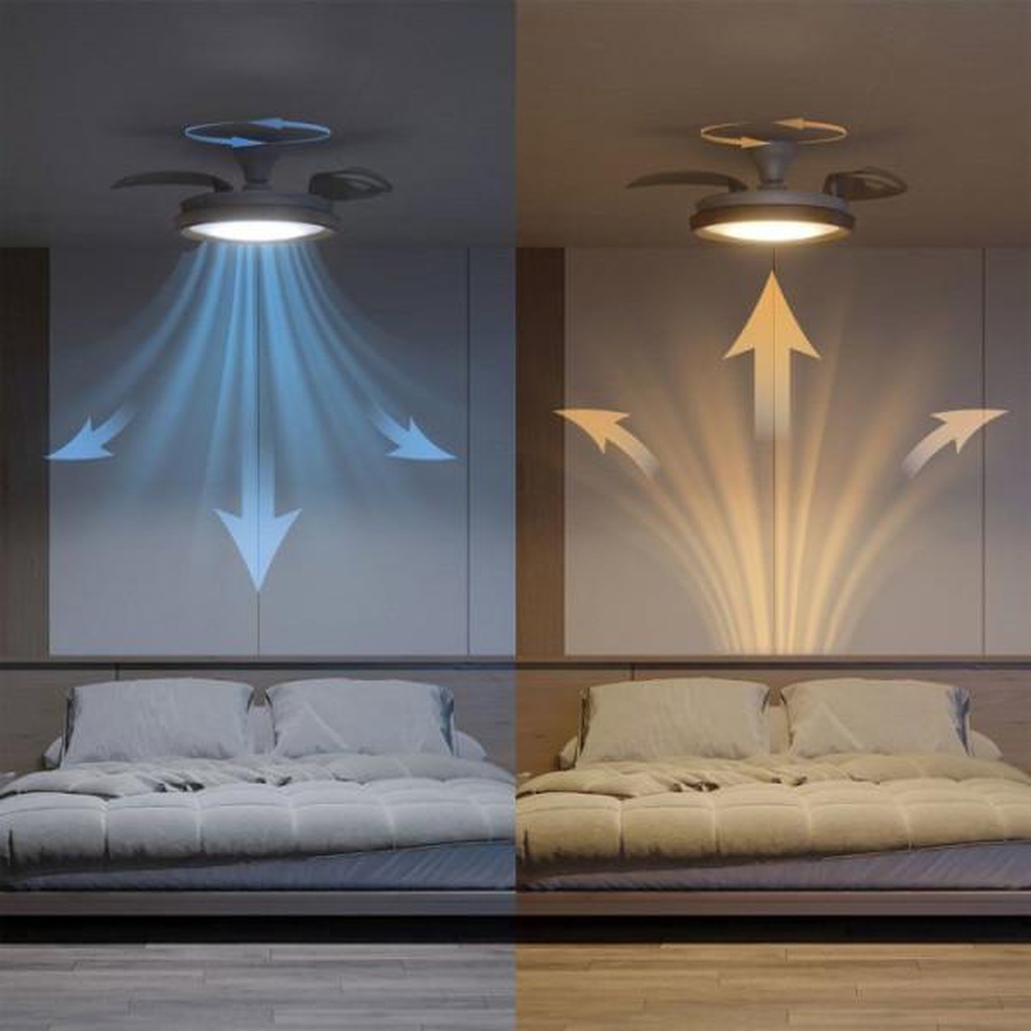 Voir la diapositive 5 : Philips Ventilateur de plafond - plafonnier  - philips - bliss - pales rétractables - diametre 106 cm -bois - led intégrée + télécommande