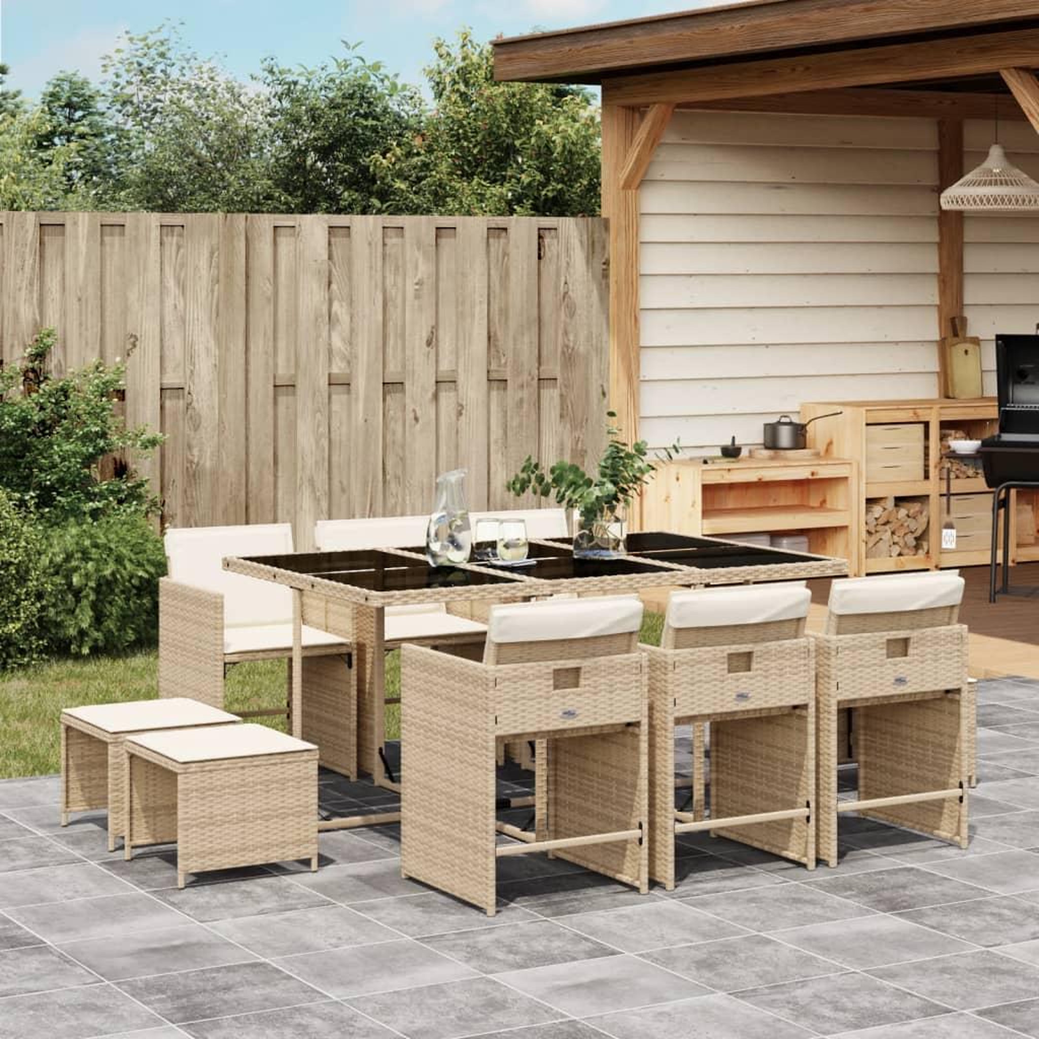 VIDAXL Ensemble a manger de jardin et coussins 11 pcs beige poly rotin