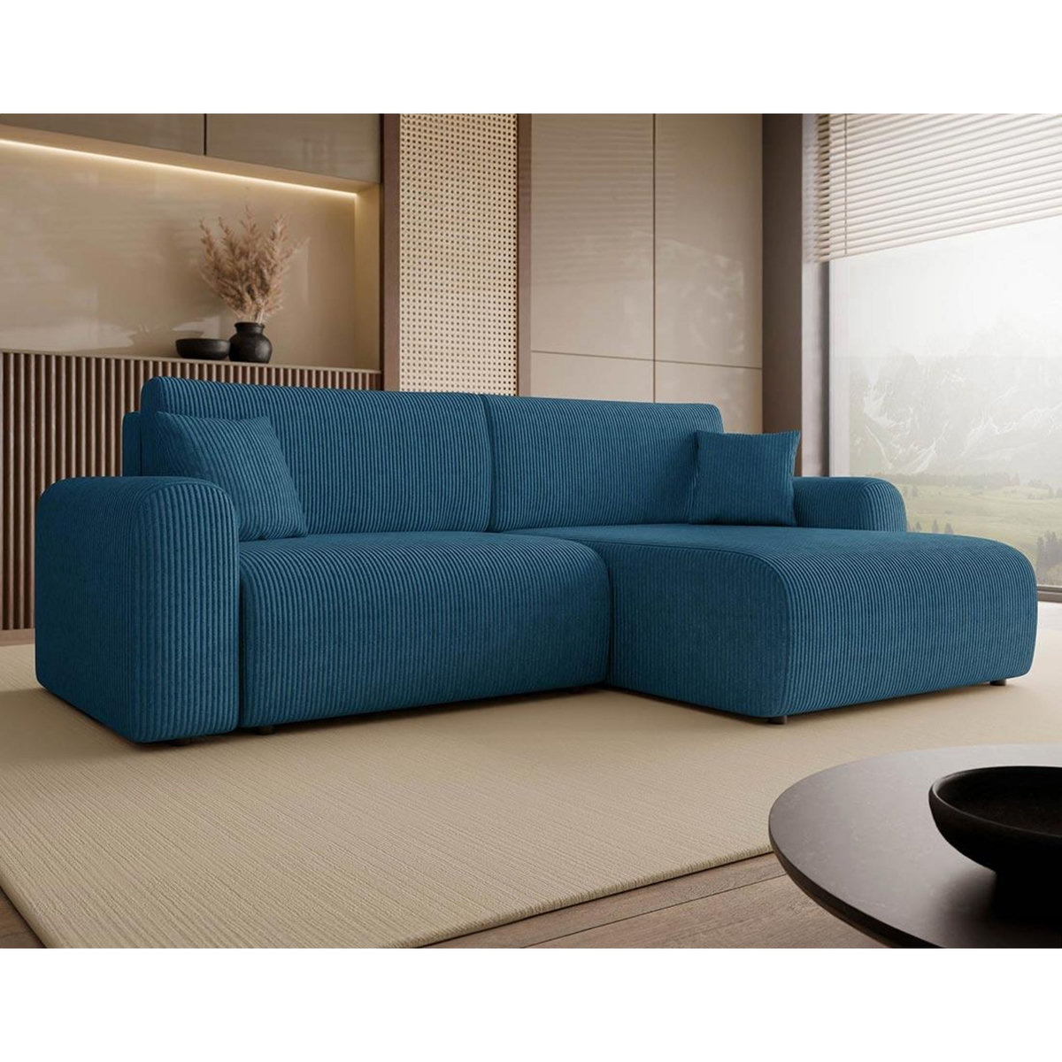 BEST MOBILIER Naomi - canapé d'angle réversible 4 places convertible avec coffre en velours côtelé