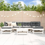 VIDAXL Salon de jardin 7 pcs avec coussins blanc bois massif