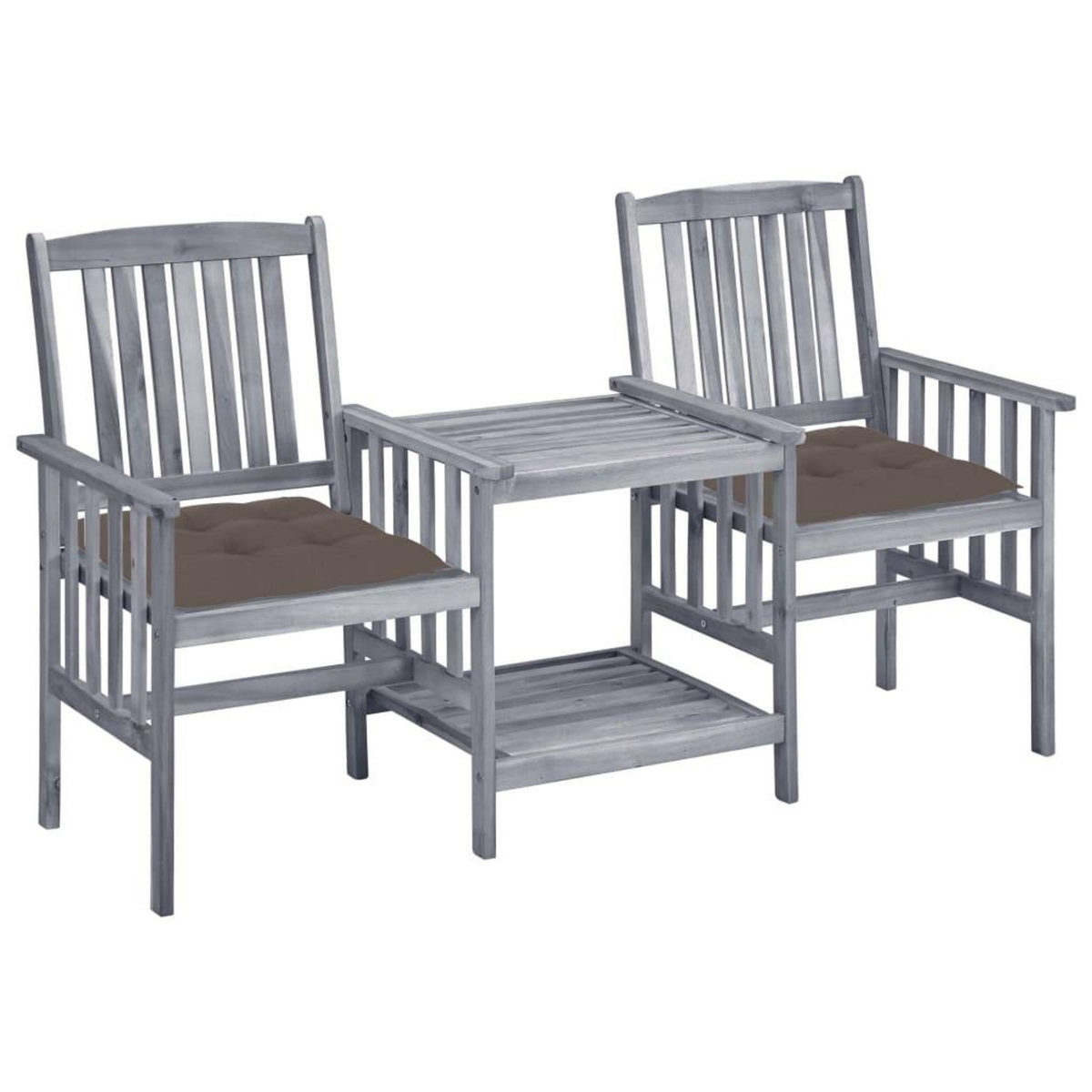 VIDAXL Chaises de jardin avec table a the et coussins Acacia solide