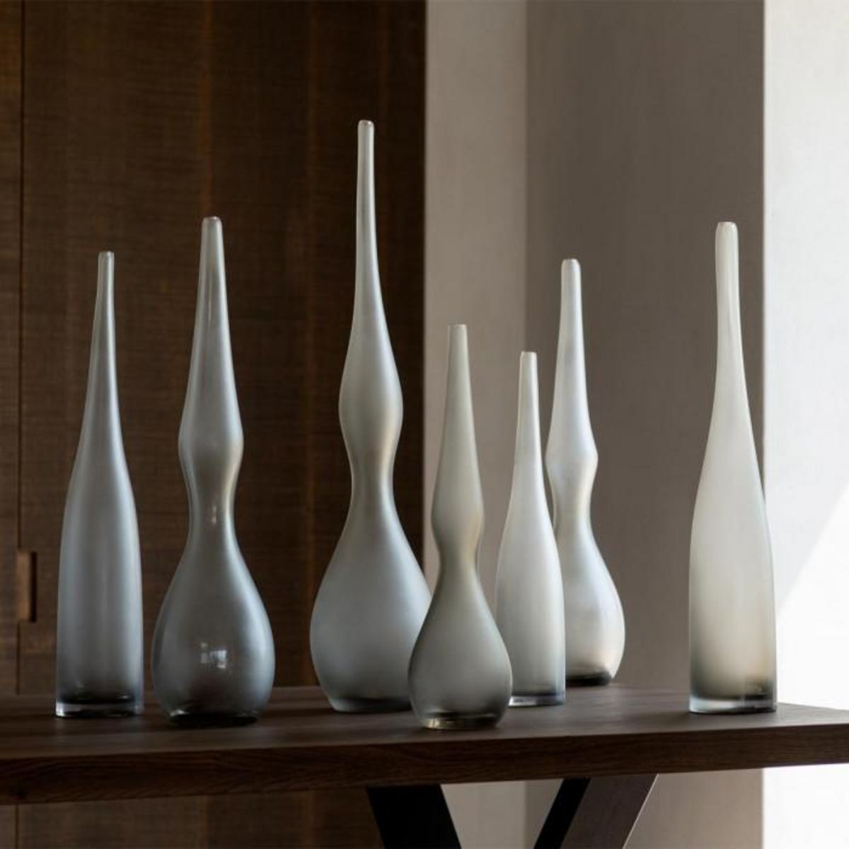 Paris Prix Lot de 2 Vases Flute en Verre  Yoko  53cm Grège