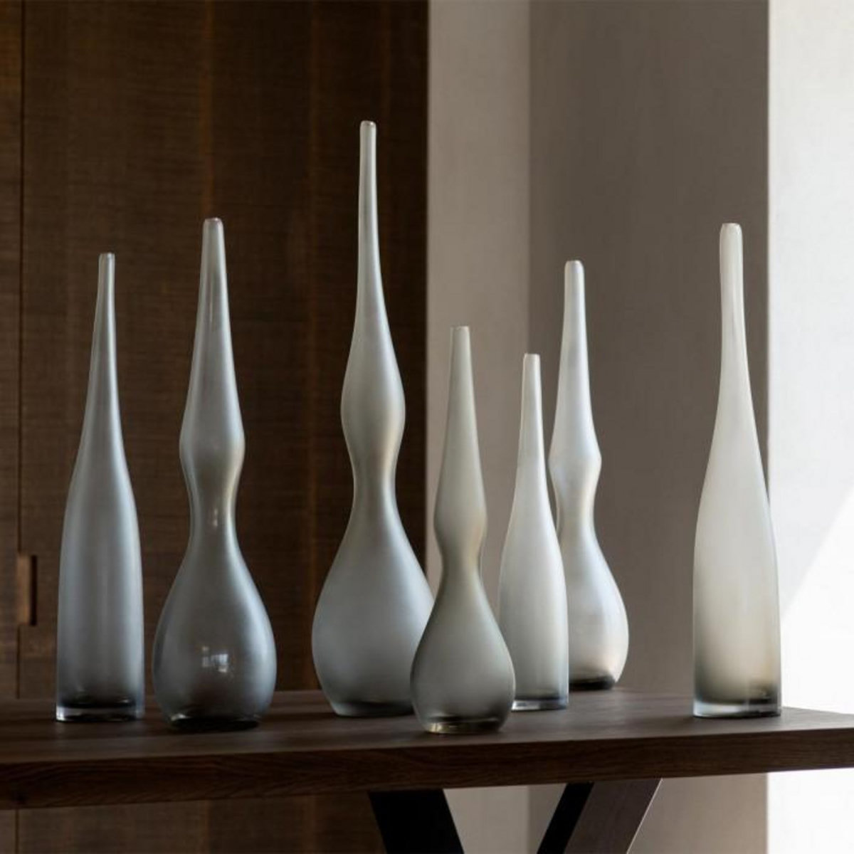 Paris Prix Lot de 2 Vases Flute en Verre  Yoko  53cm Grège