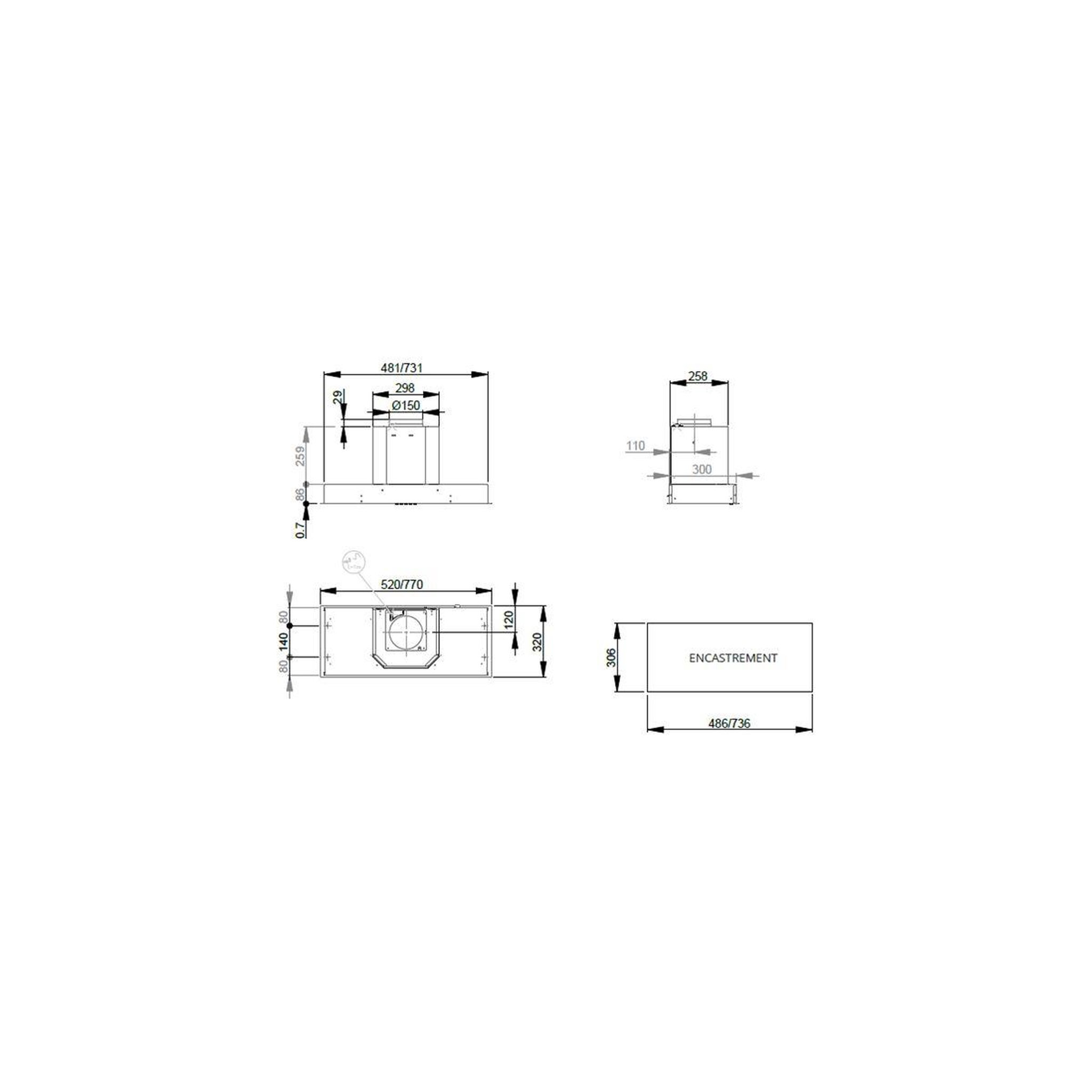 Voir la diapositive 2 : ROBLIN Hotte encastrable inspiration 520 inox