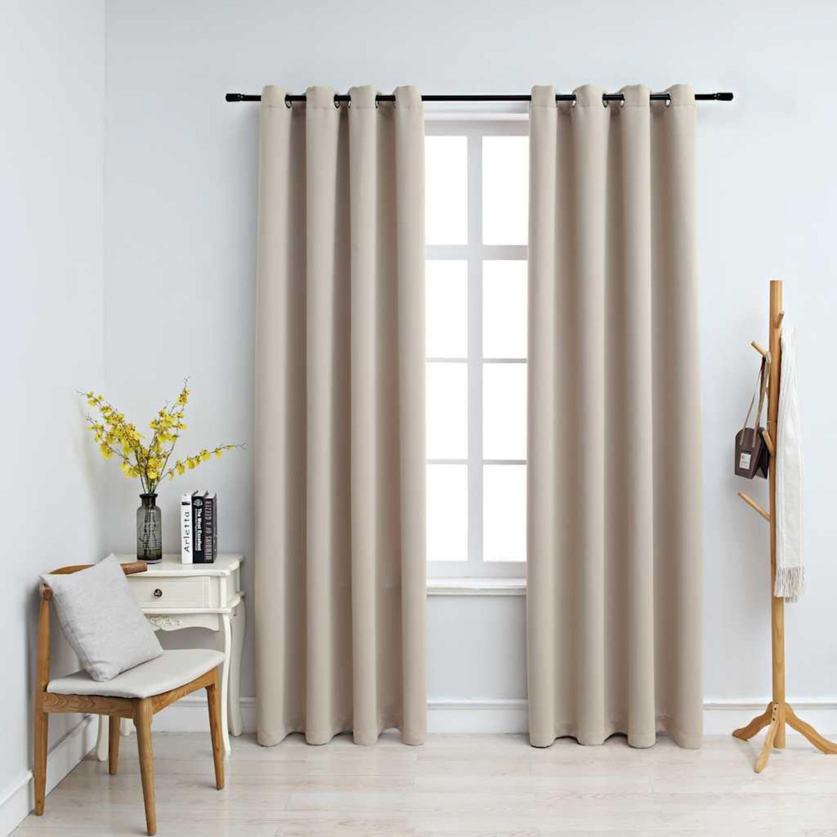 VIDAXL Rideaux occultants avec anneaux en metal 2 pcs Beige 140x225 cm