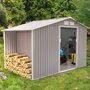Voir la diapositive 2 : CONCEPT USINE Abri de jardin avec abri bûches 8,72 m² en acier gris VENTOUX