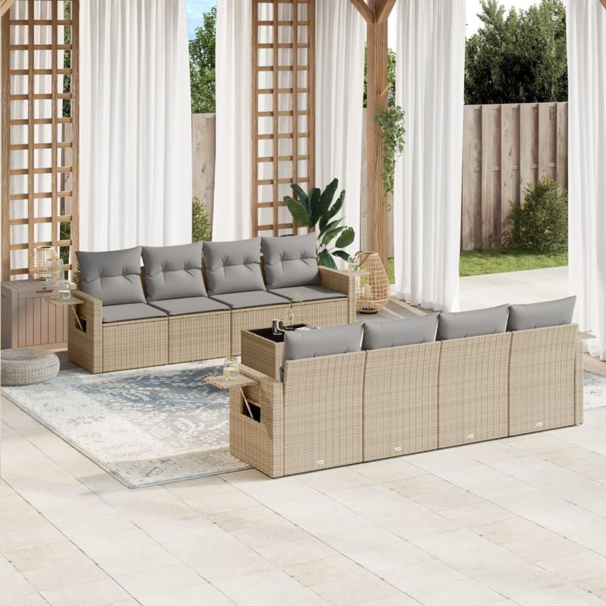 VIDAXL Salon de jardin avec coussins 9 pcs beige resine tressee