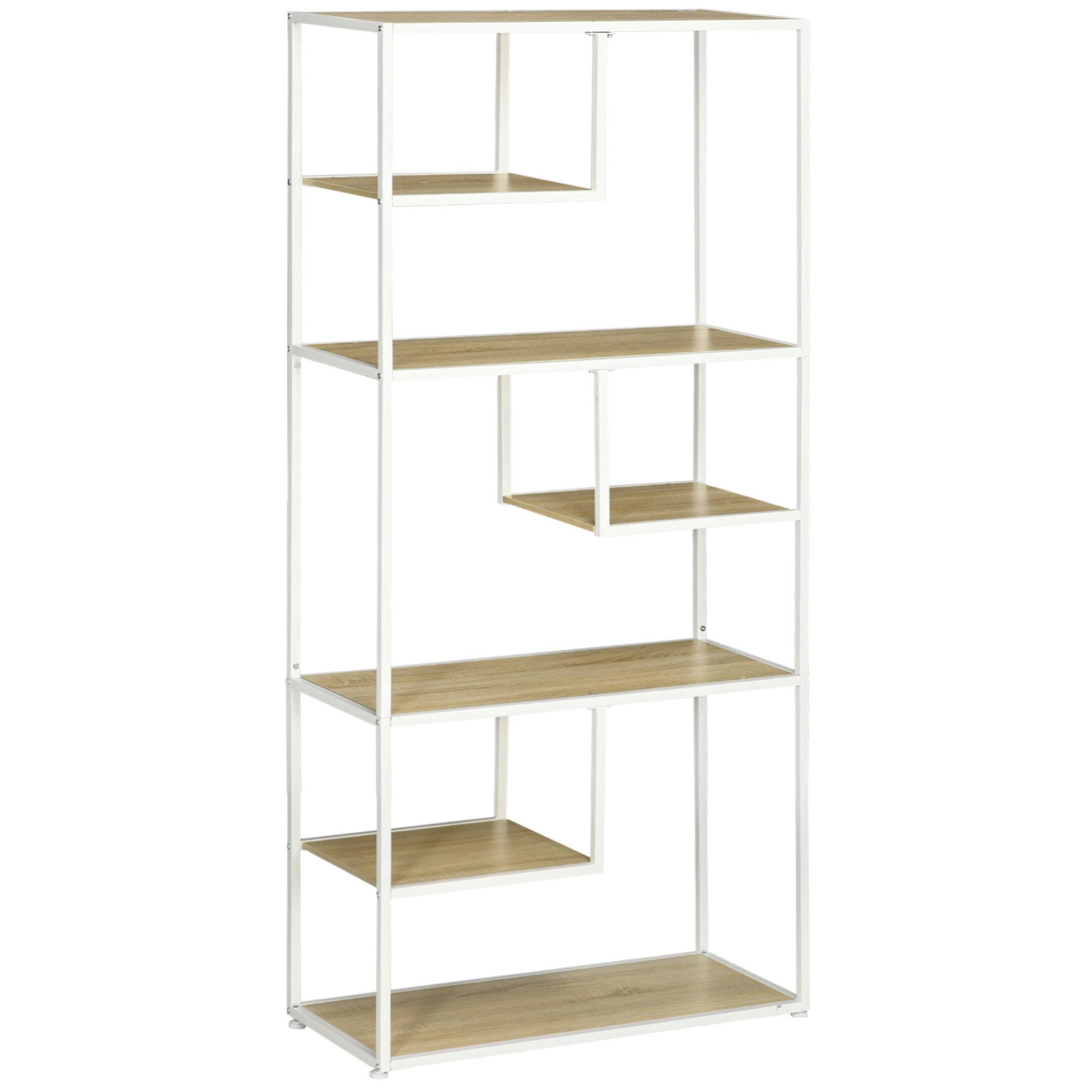 Voir la diapositive 1 : HOMCOM Bibliothèque étagère de rangement à 7 niveaux style industriel acier bois clair