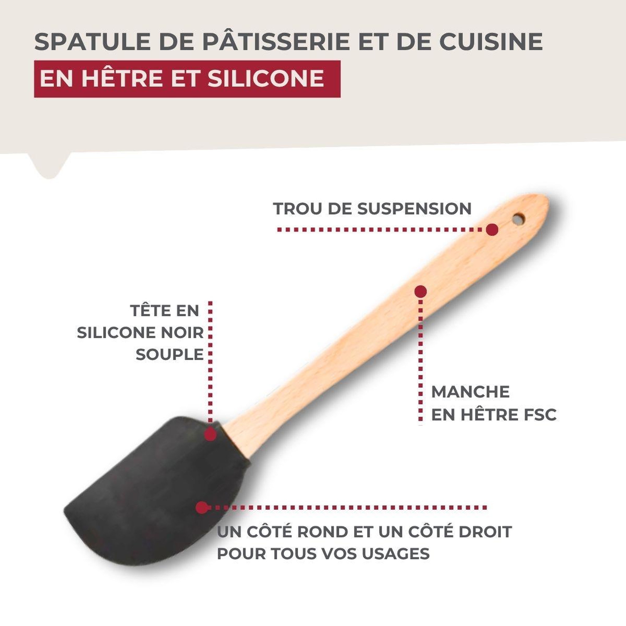 Voir la diapositive 6 : Fackelmann Spatule à pâtisserie silicone 27 cm Fackelmann Acacia