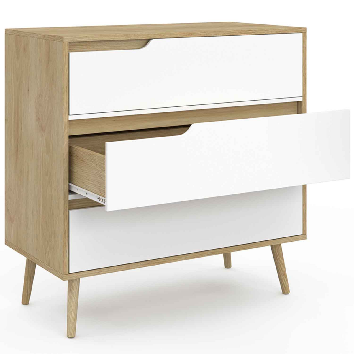 ID MARKET Commode 3 tiroirs HELSINKI 80 cm scandinave bois et blanc