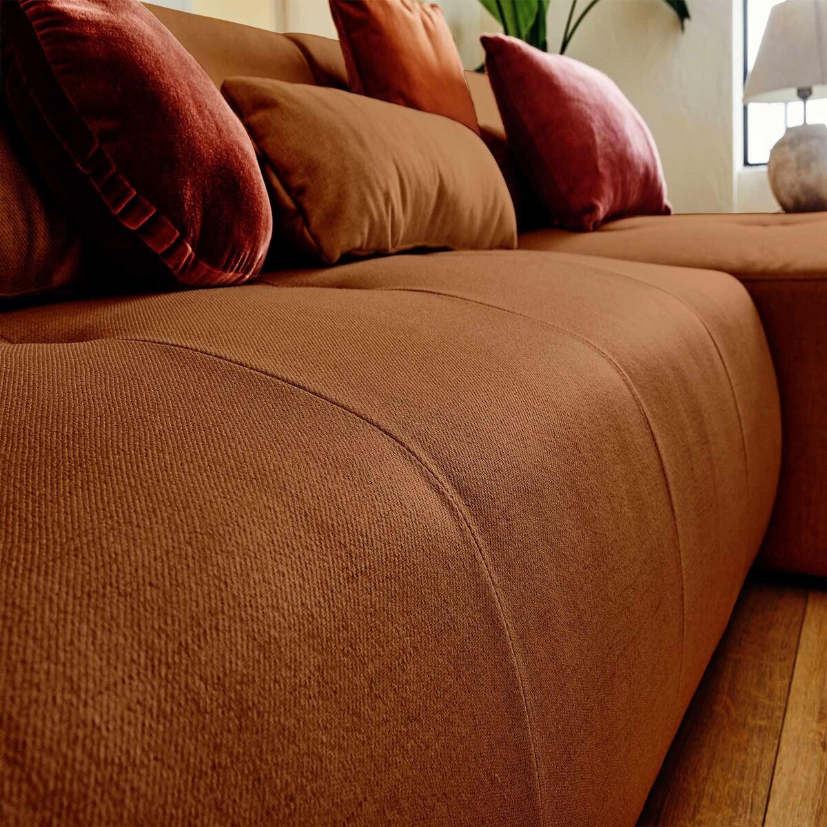 LISA DESIGN Onyx - canapé panoramique d'angle gauche 7 places - en tissu