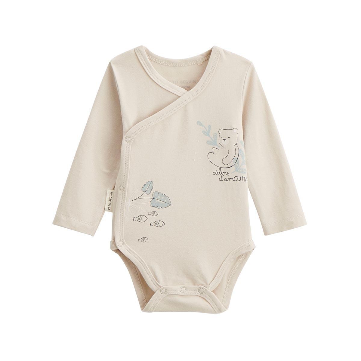 Petit Béguin Lot de 2 bodies bébé manches longues ouverture croisée Câlins