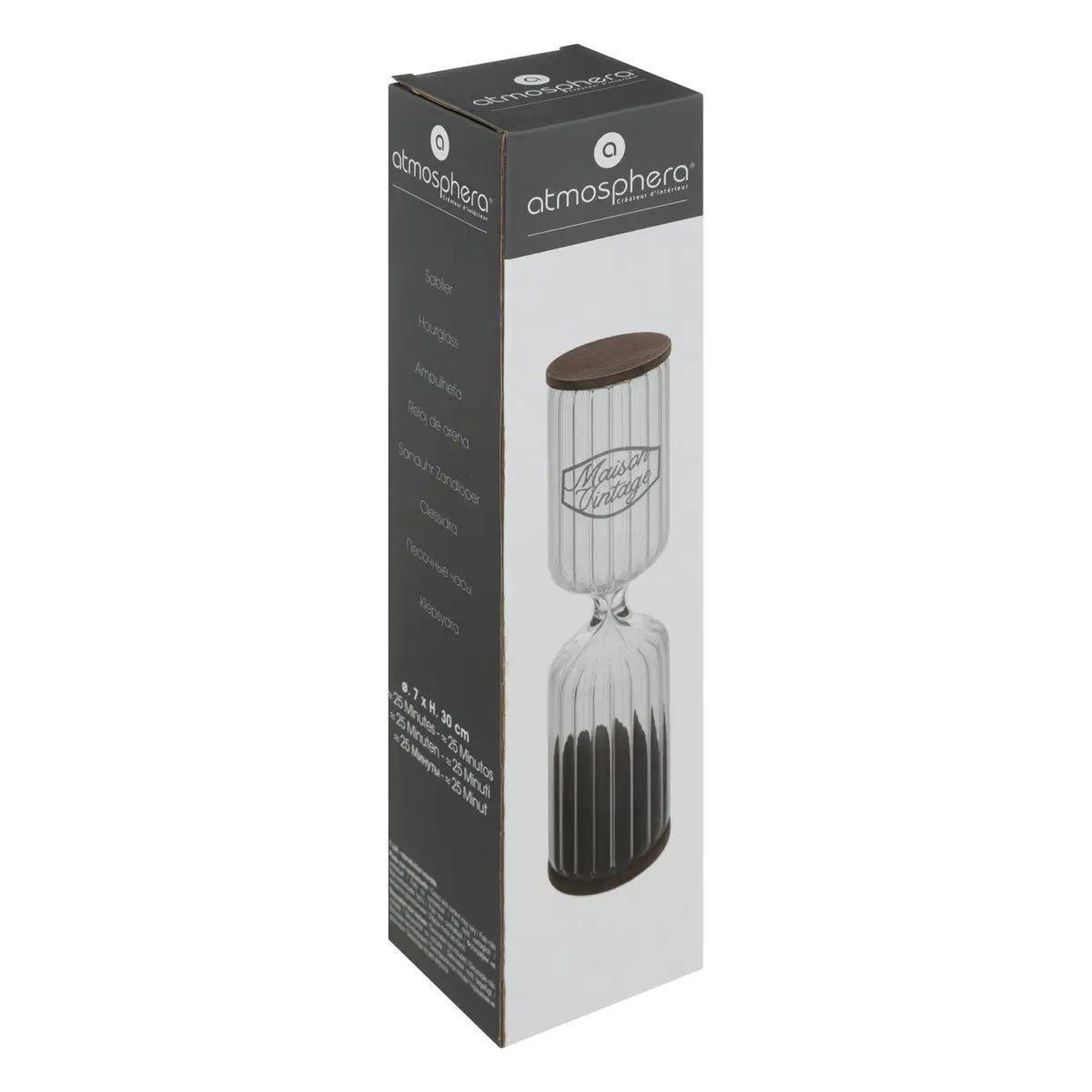 Voir la diapositive 4 : ATMOSPHERA Sablier déco en bois  café  30cm transparent