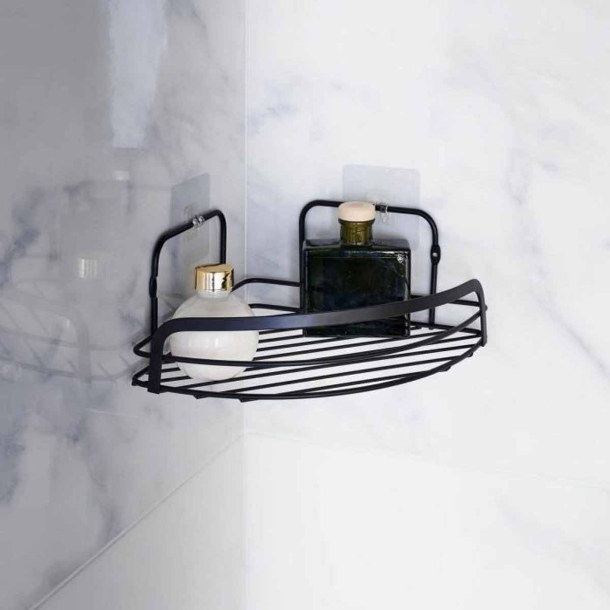 Paris Prix Panier de Douche Angle Adhésif  Filaire Premium  29cm Noir