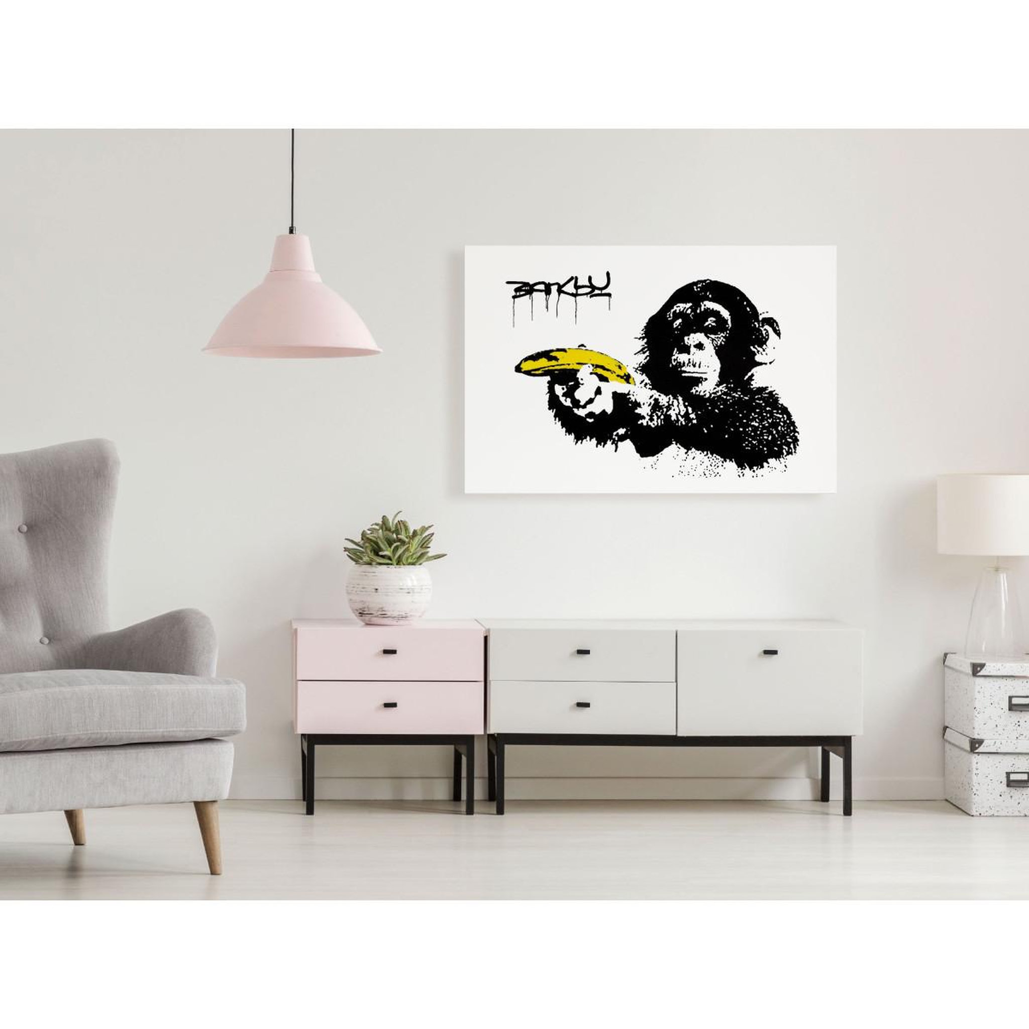 Voir la diapositive 2 : Paris Prix Tableau imprimé  banksy - monkey with banana wide