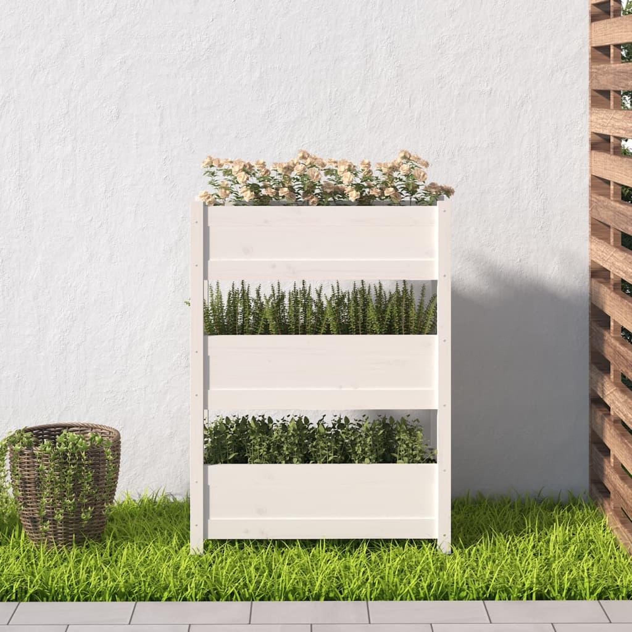 Voir la diapositive 3 : VIDAXL Jardiniere Blanc 77x25x104,5 cm Bois massif de pin
