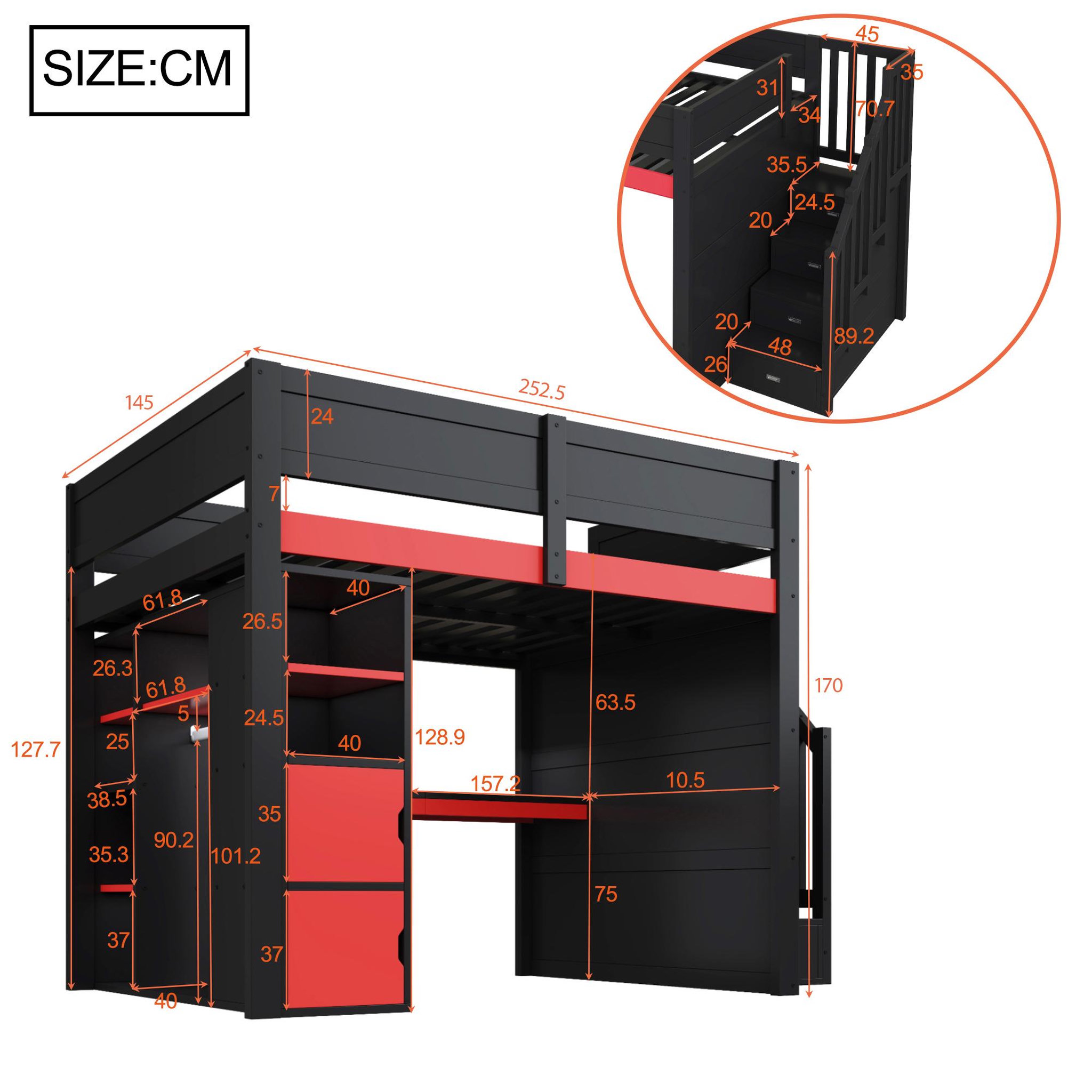 Voir la diapositive 3 : MERAX Lit combiné enfant 140x200 cm coloris noir led mdf