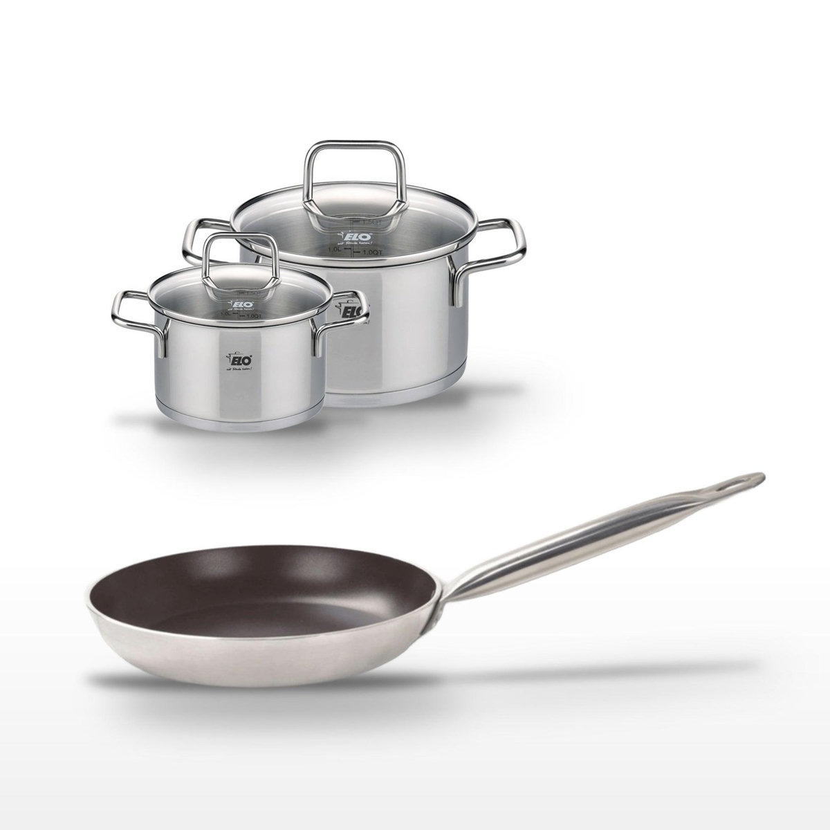 ELO Lot Poêle 24 cm avec revêtement céramique sans PFAS & 2 Faitouts 12/16 cm Elo Bistro Line Citrin