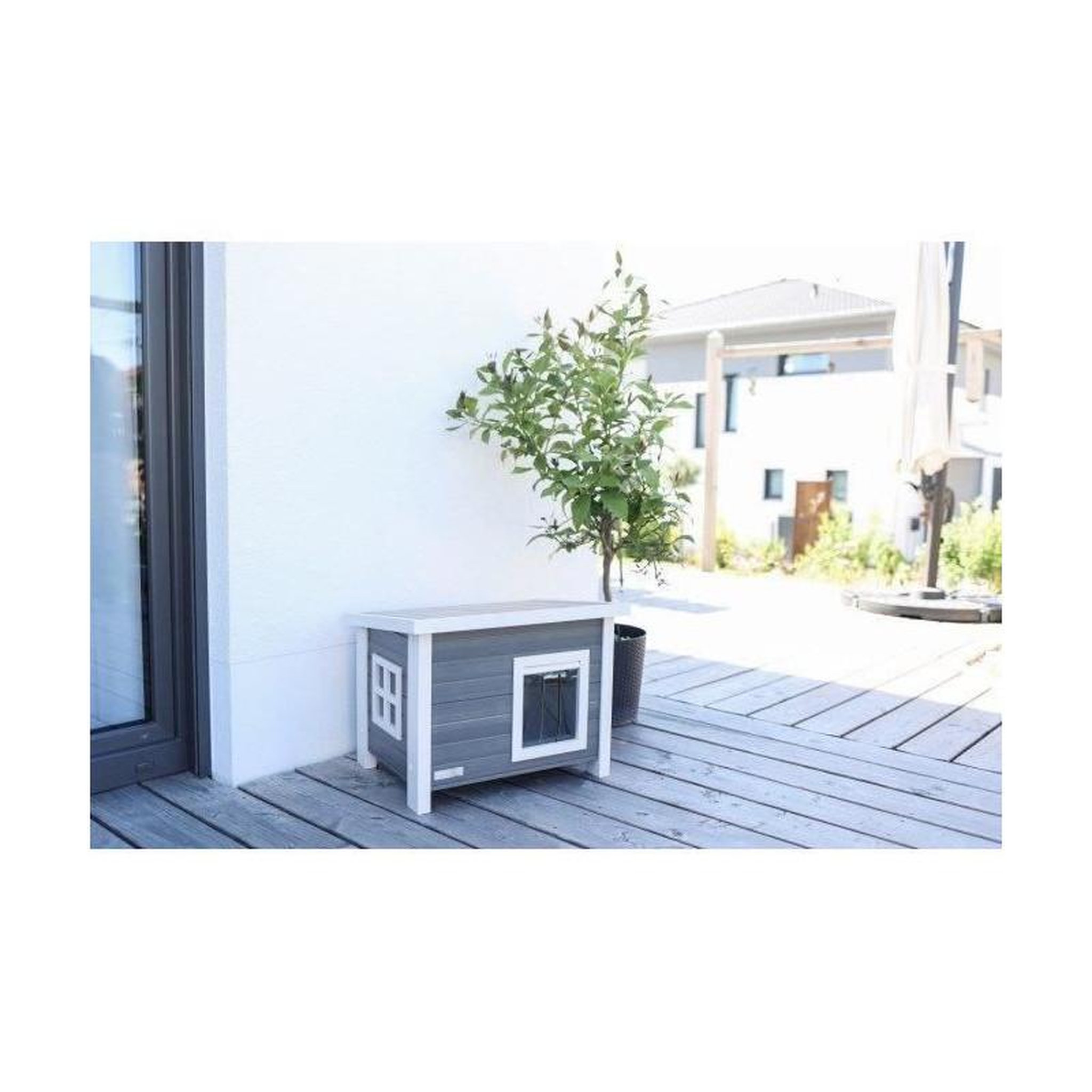 Voir la diapositive 4 : KERBL Maison pour chat - KERBL - ECO Eli - Gris / Blanc - 57 x 45 x 43 cm