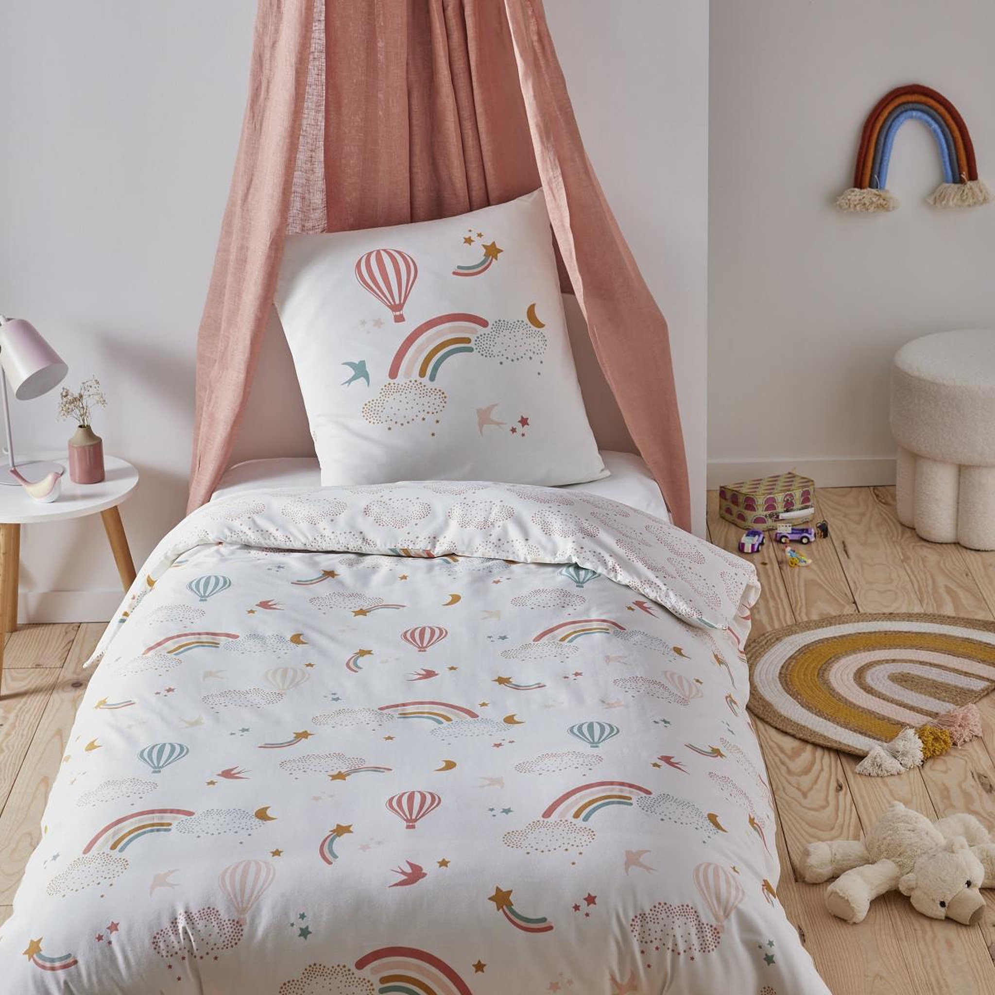 FUTURE HOME Parure de lit enfant en coton imprimé arc-en-ciel 140x200cm