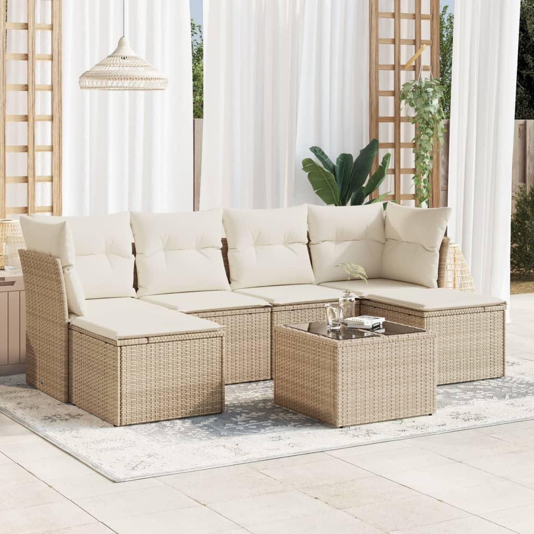 VIDAXL Salon de jardin avec coussins 7 pcs beige resine tressee