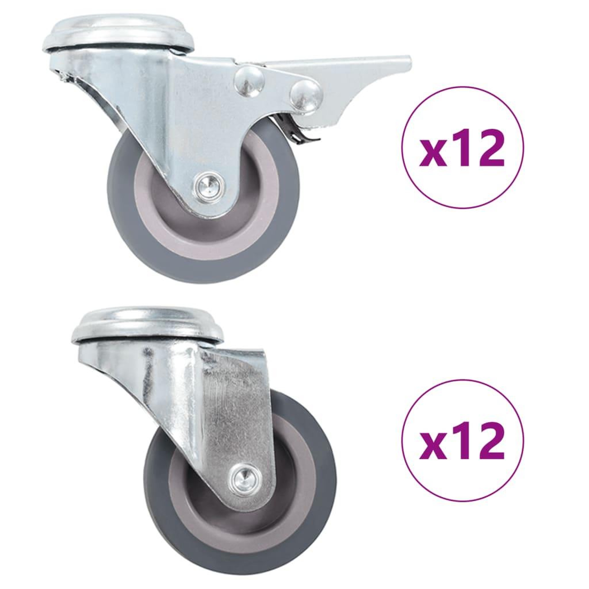 VIDAXL 24 pcs Roulettes pivotantes a trou de boulon 50 mm