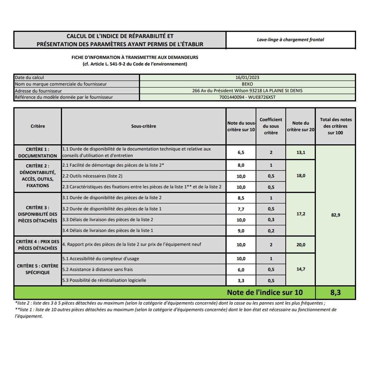 Beko Lave-linge hublot 8kg 1400 tours/min - WUE8726XST
