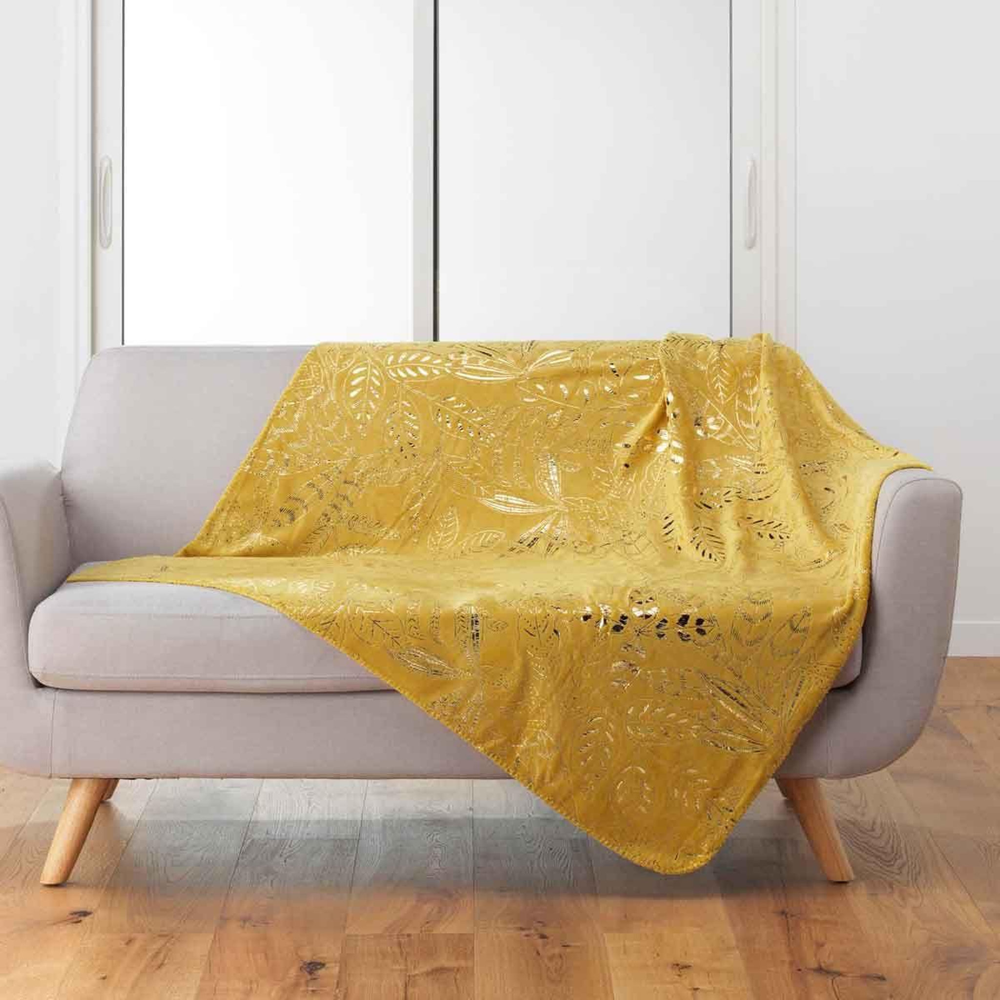 Voir la diapositive 1 : Douceur d'Intérieur Plaid Flanelle Imprimé  Belflor  125x150cm Jaune