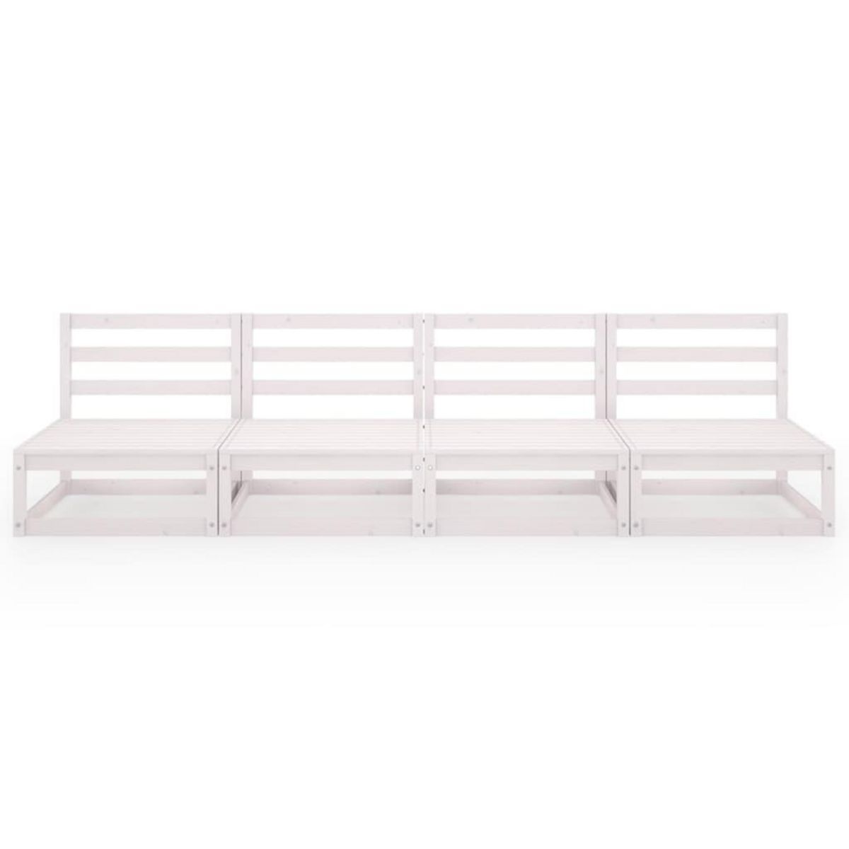 VIDAXL Canape a 4 places de jardin Blanc Bois de pin solide