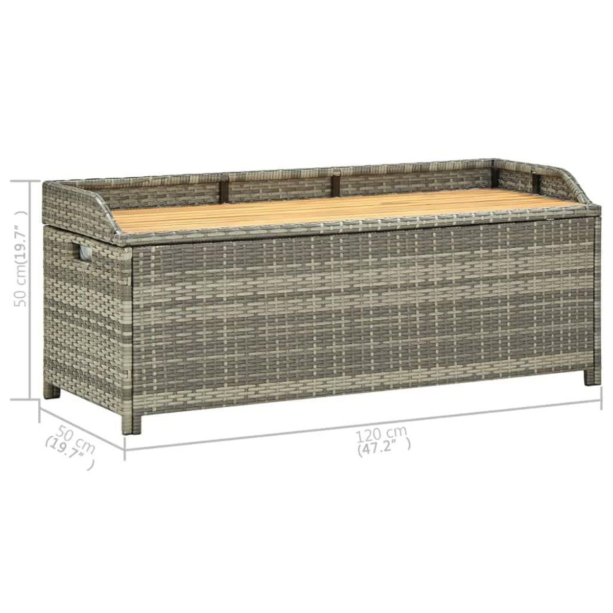 VIDAXL Banc de rangement de jardin 120 cm Resine tressee Gris
