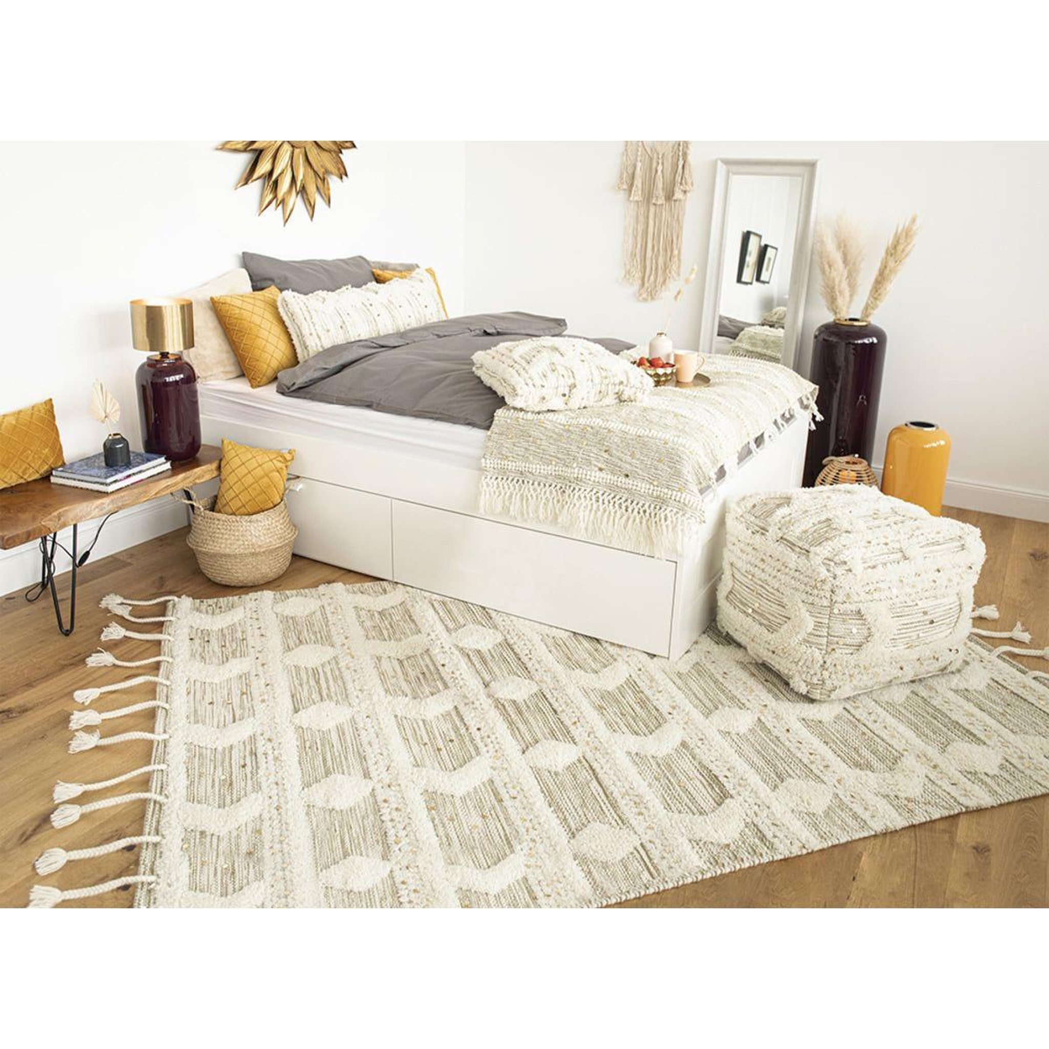 Voir la diapositive 6 : Paris Prix Tapis bohème tissé fait à la main  bohist  crème & kaki