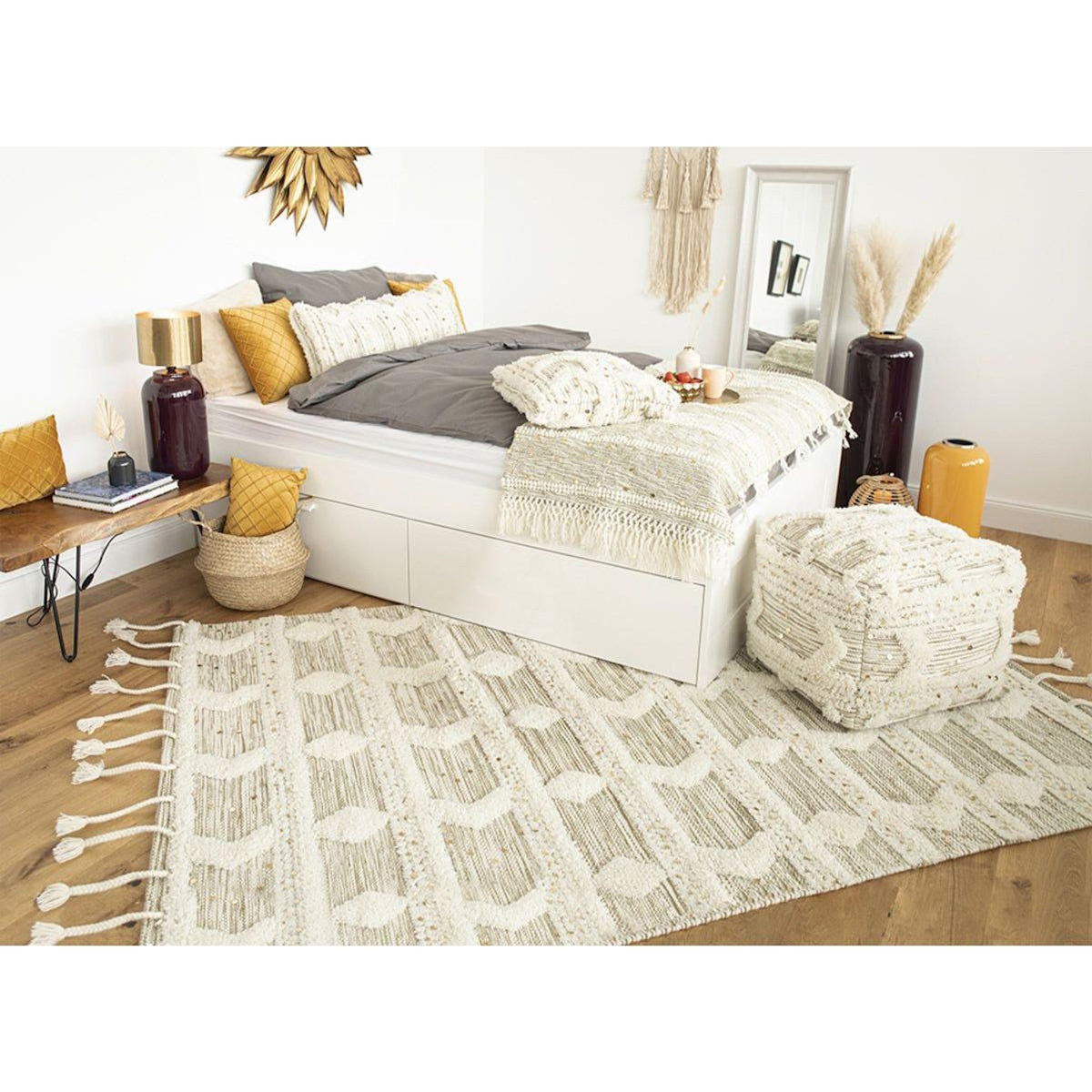 Paris Prix Tapis Bohème Tissé Fait à la Main  Bohist  Crème & Kaki