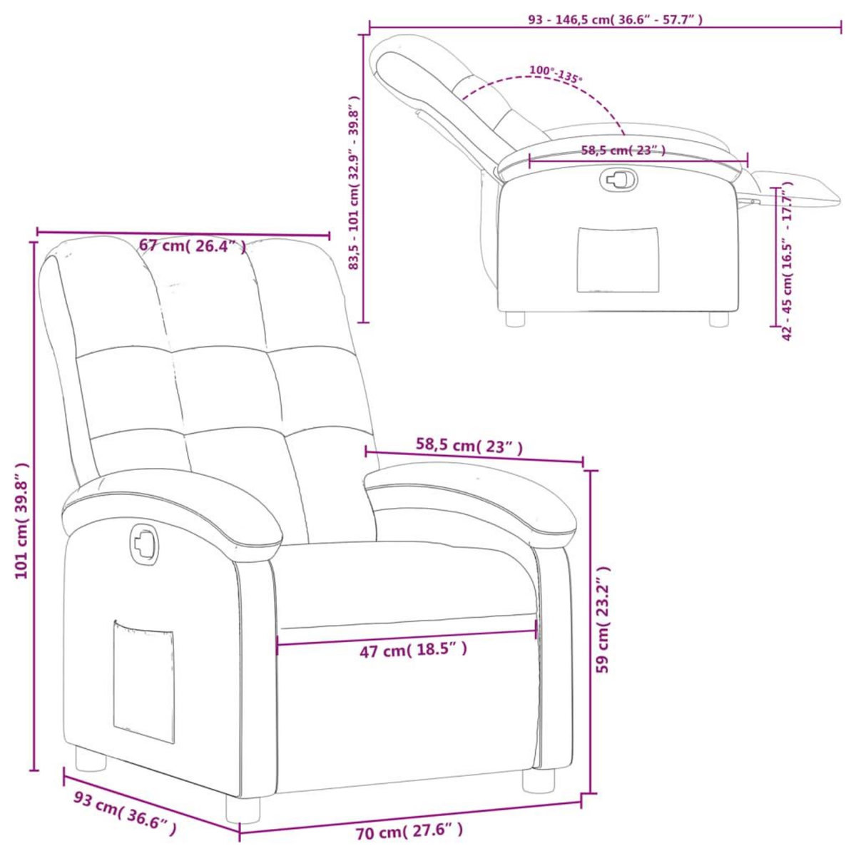 VIDAXL Fauteuil inclinable Creme Tissu