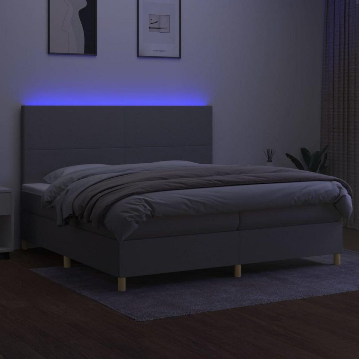 VIDAXL Sommier a lattes de lit et matelas et LED Gris clair 200x200 cm