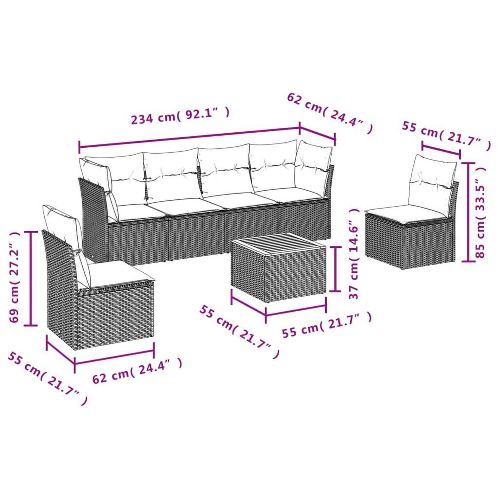 Voir la diapositive 6 : VIDAXL Salon de jardin avec coussins 7 pcs beige resine tressee