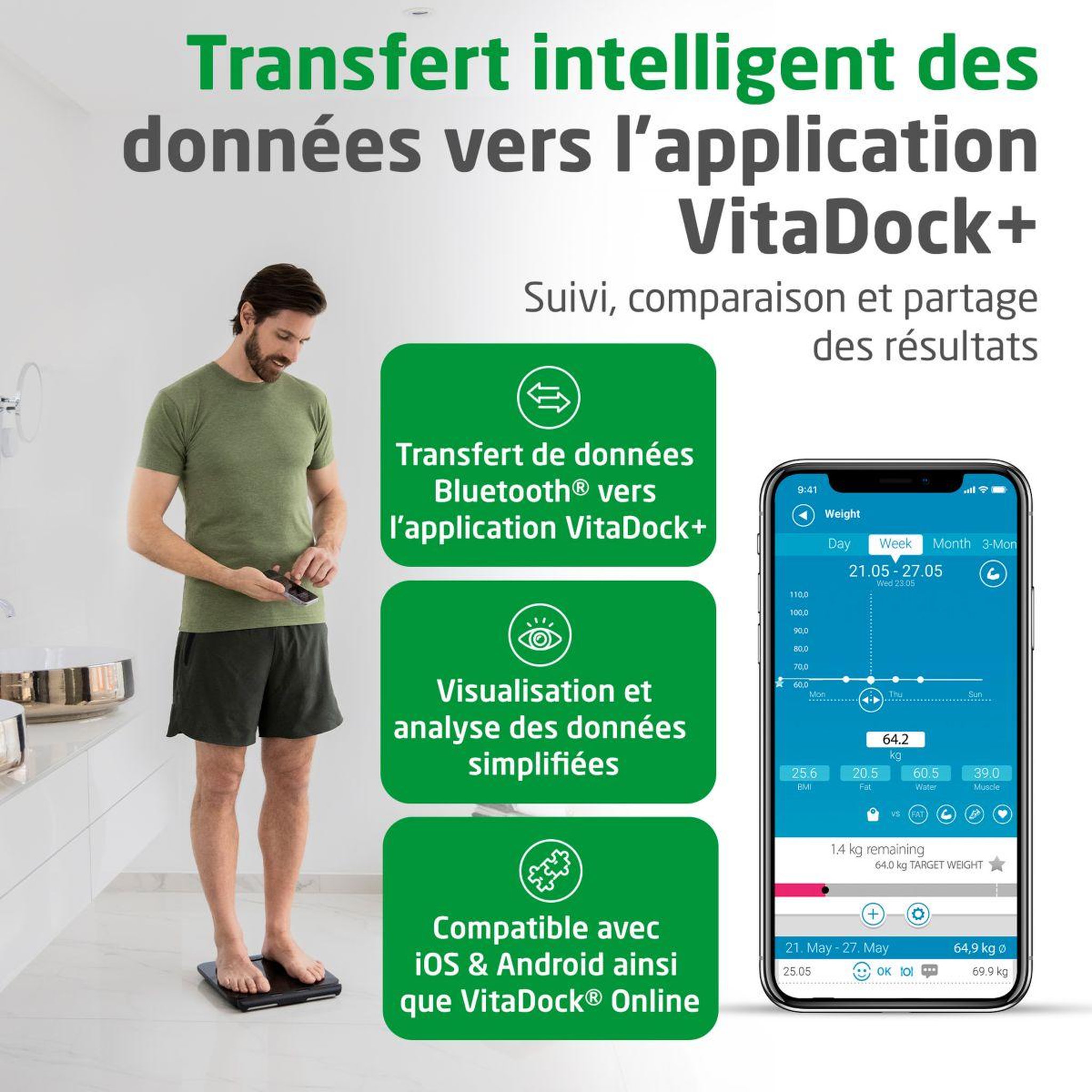 Voir la diapositive 4 : Medisana Pèse personne connecté bs 850 analyse corporelle - 8 électrodes