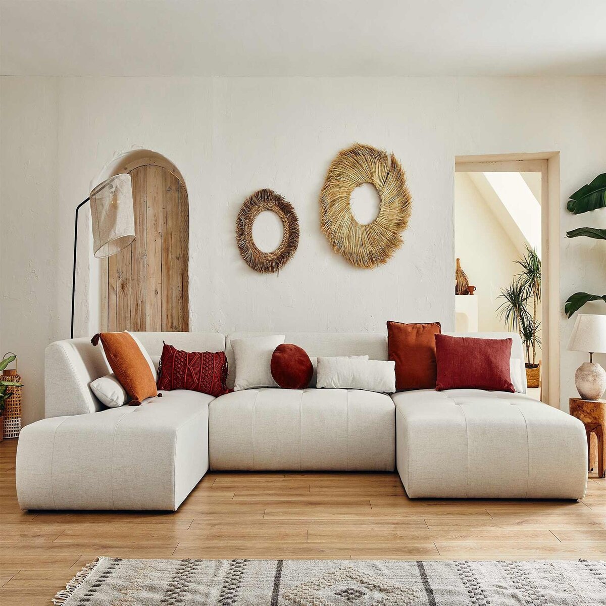 LISA DESIGN Onyx - canapé panoramique d'angle gauche 7 places - en tissu