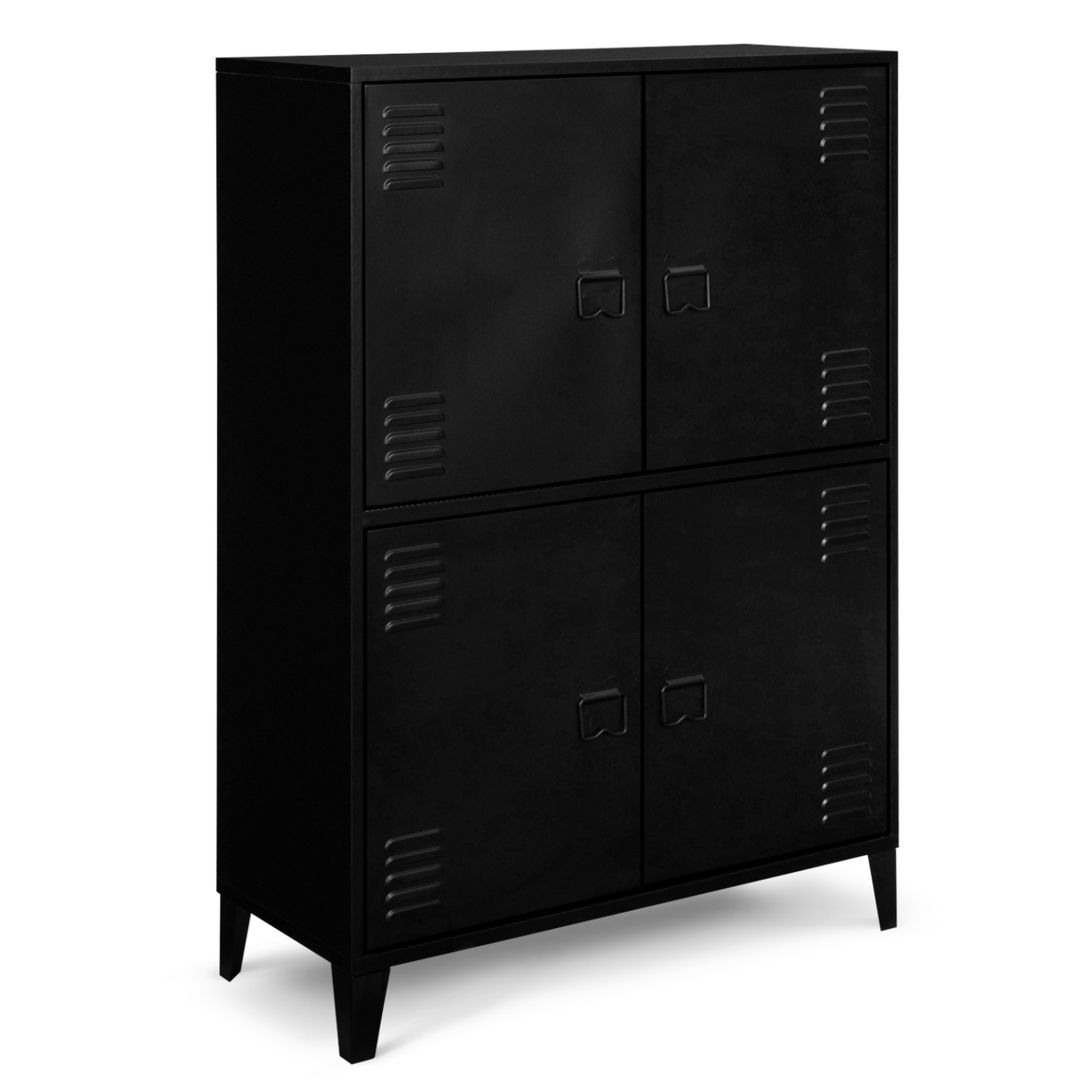 ID MARKET Armoire basse ester 4 portes métal noir design industriel