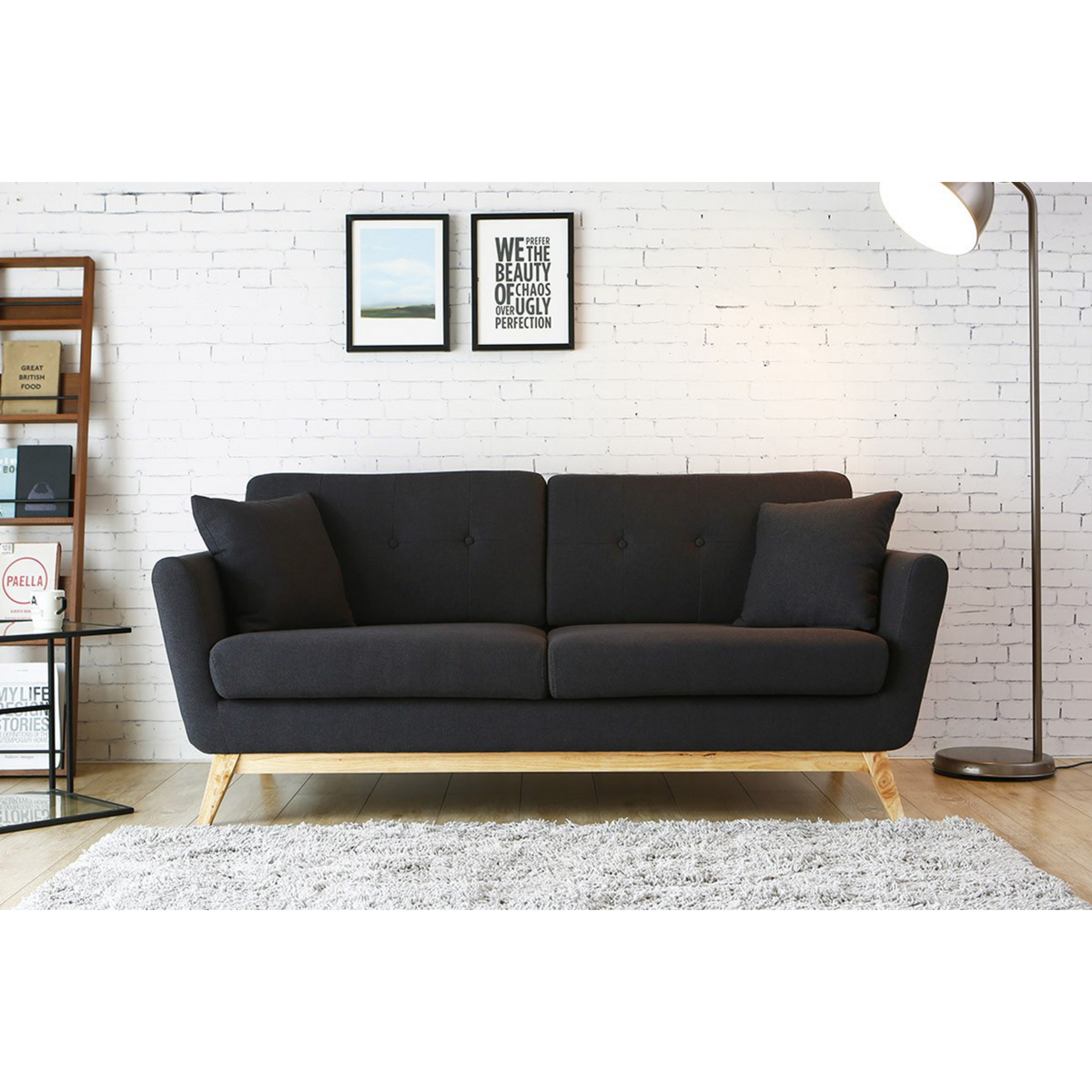 CONCEPT USINE Canapé scandinave 3 places en tissu gris anthracite HOGA