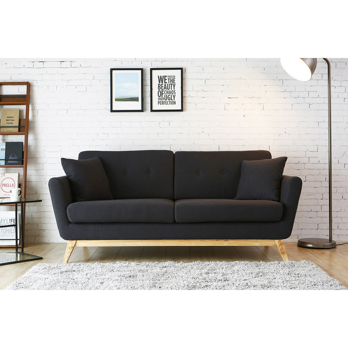 CONCEPT USINE Canapé scandinave 3 places en tissu gris anthracite HOGA