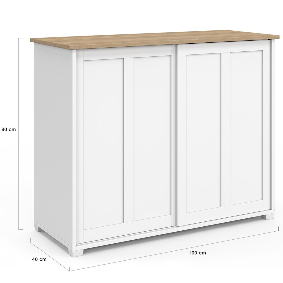 ID MARKET Buffet 100 cm JANGO 2 portes coulissantes blanc et plateau bois