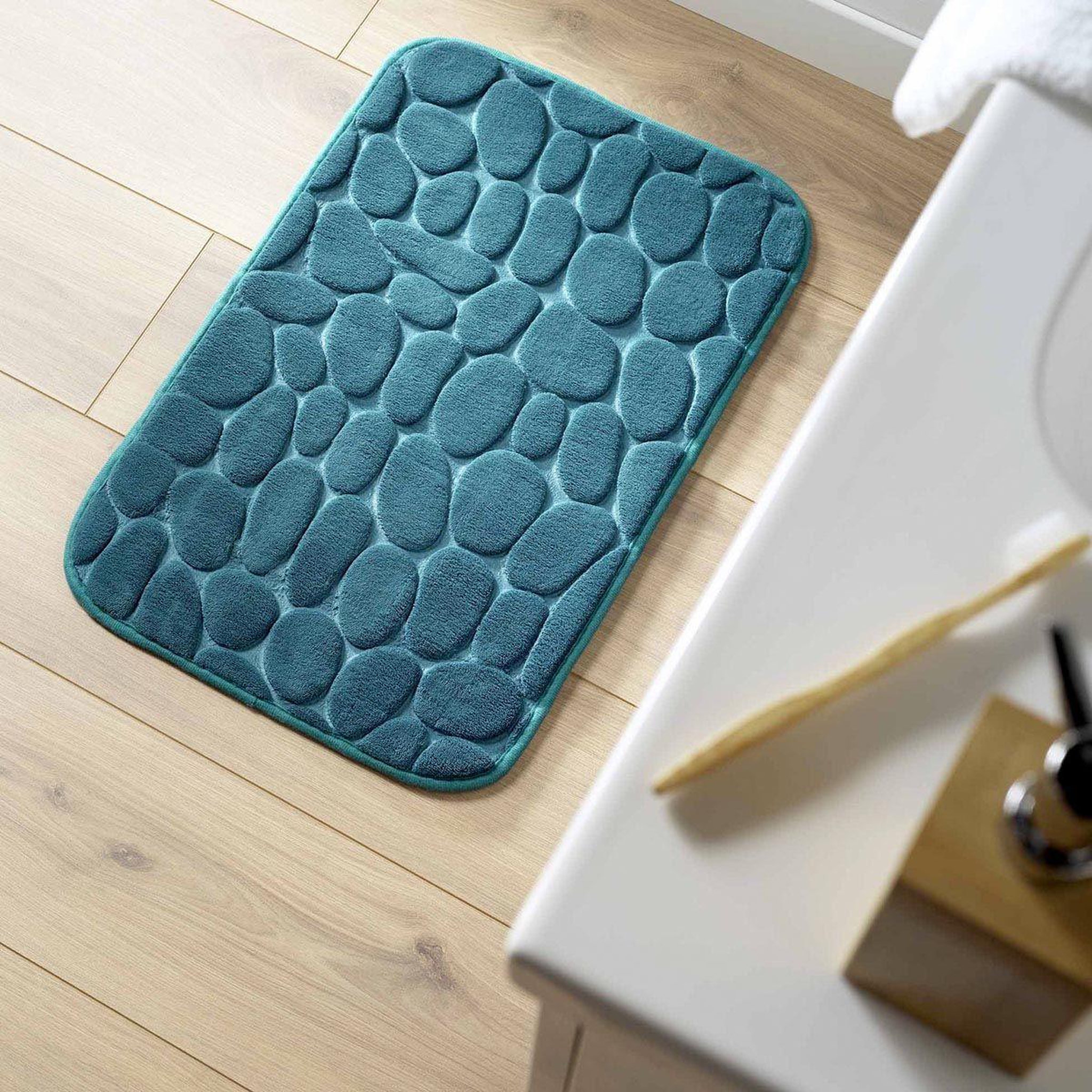 Voir la diapositive 3 : Douceur d'Intérieur Tapis de bain  ricochet  50x80cm bleu émeraude