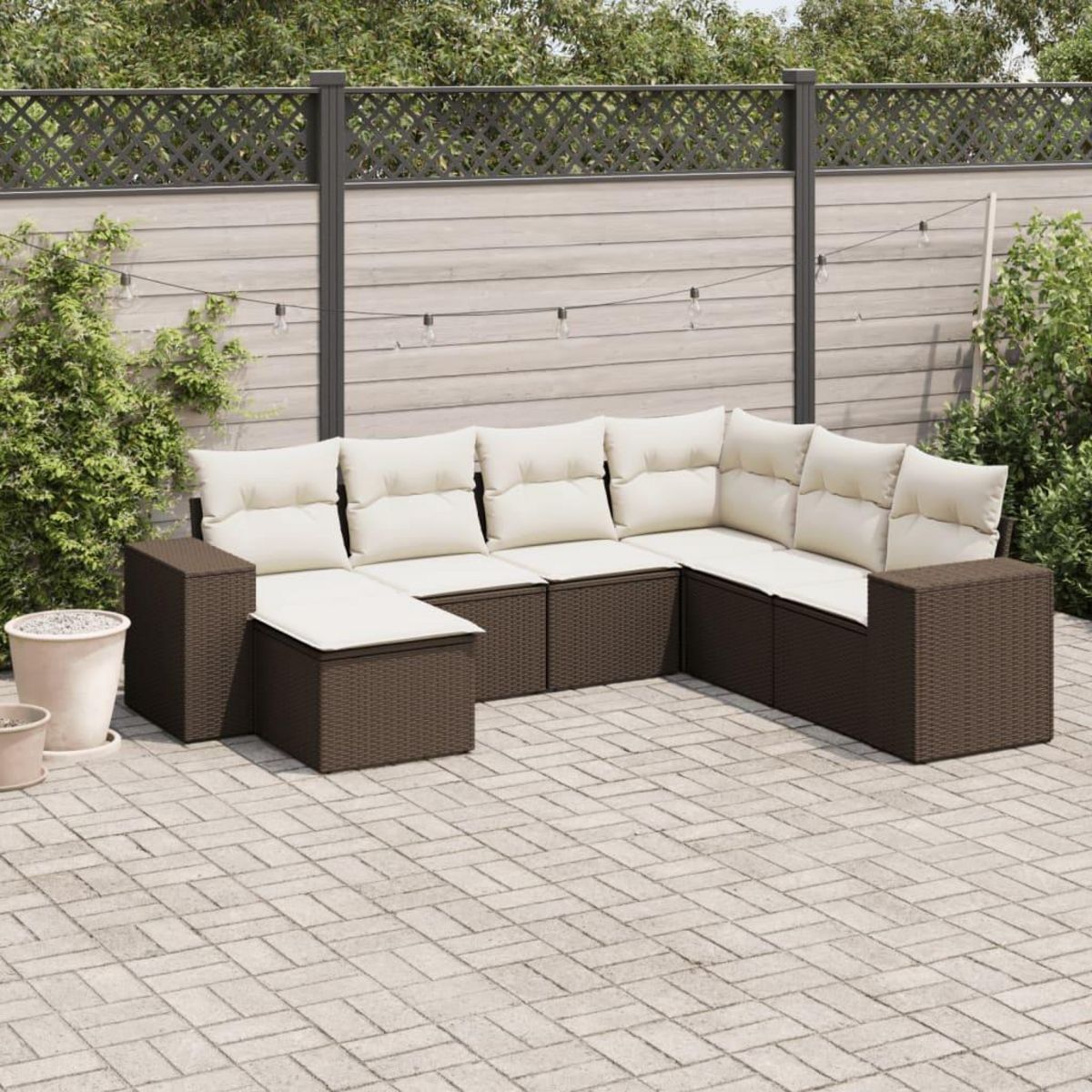 VIDAXL Salon de jardin avec coussins 7 pcs marron resine tressee