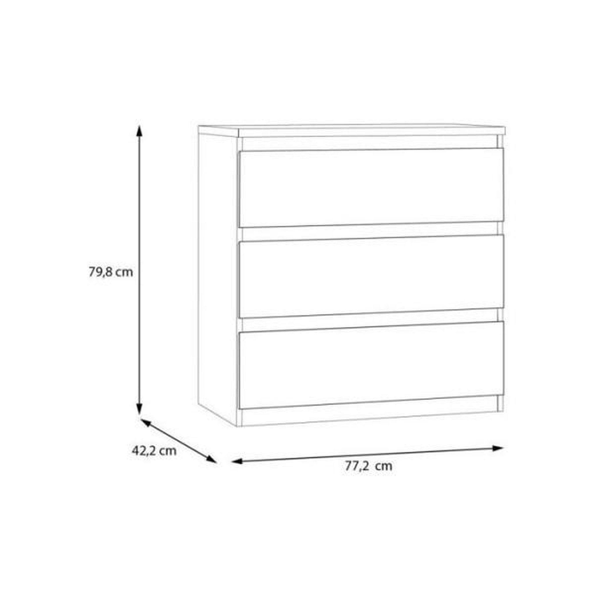Voir la diapositive 6 : MARKET24 Commode - EDMORE - 3 tiroirs - Sauge - 77,2 x 42 x 79,8 cm